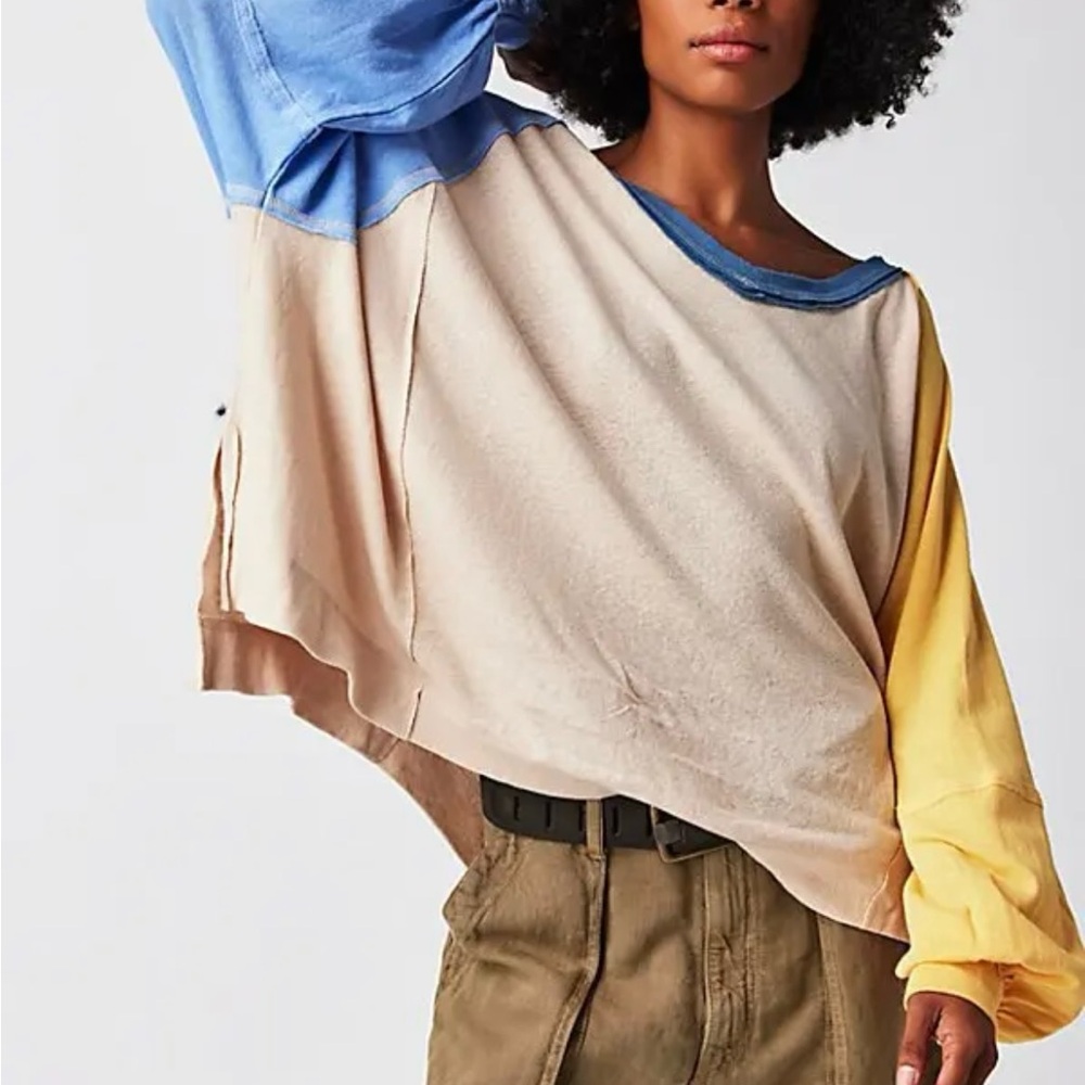We The Free Colorblock Cropped Sweatshirt in Blue, Cream & Yellow